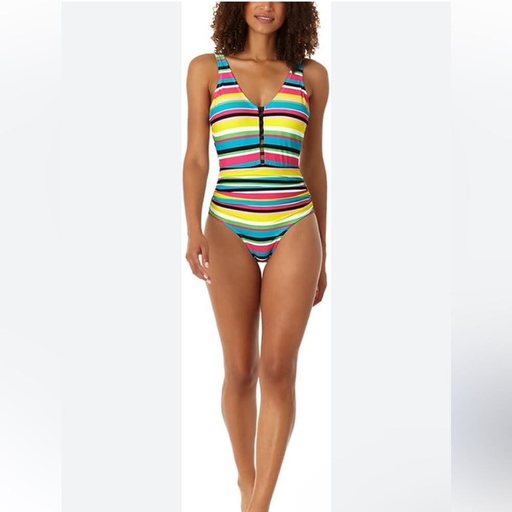 NWT Anne Cole - Women's Center Tab Over The Shoulder One Piece Swimsuit in Multi